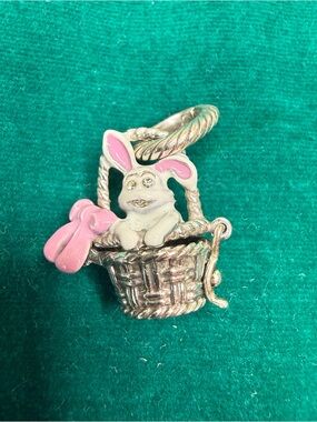 Brighton Bunny in Basket Charm - Pink Accent